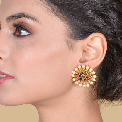 Exclusive Designer Jadau Kundan Stud Earrings with Pearl