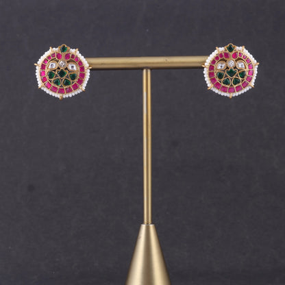 Simple and Beautiful Designer Jadau Kundan Stud Earrings with Pearl Beads