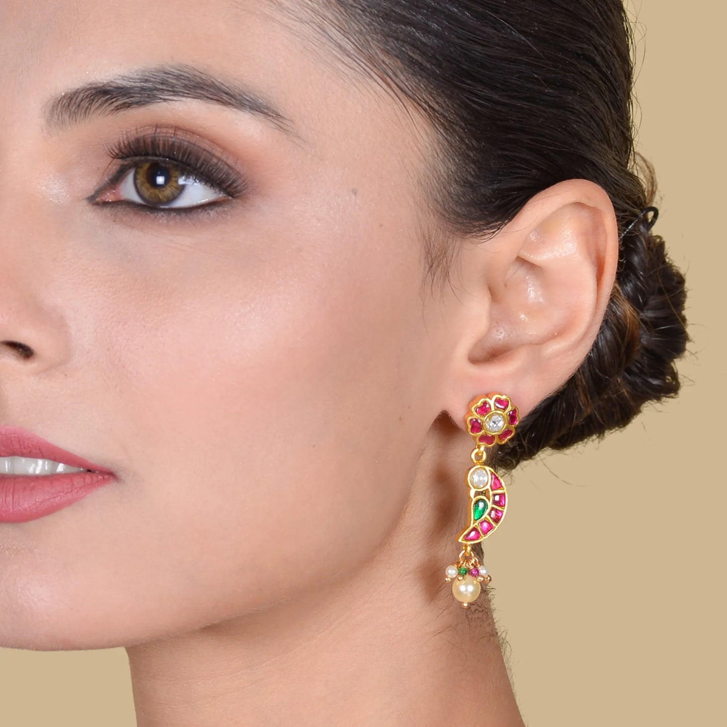 Classic Floral and Peacock Jadau Kundan Earrings with Pearl Hangings