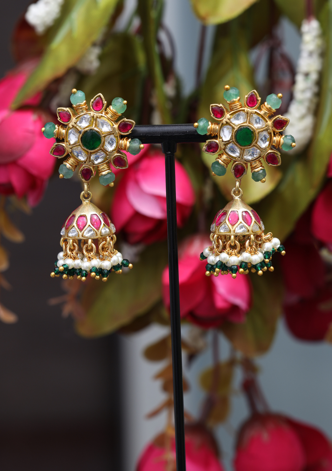 Chandra Jadau Kundan Jhumka Earrings