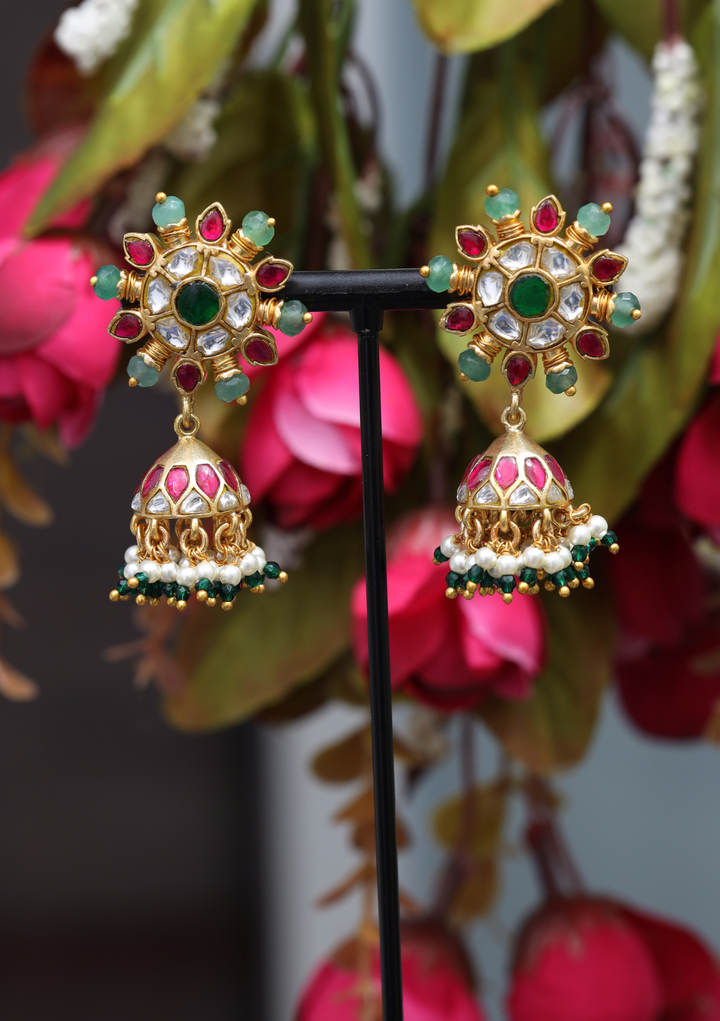 Chandra Jadau Kundan Jhumka Earrings