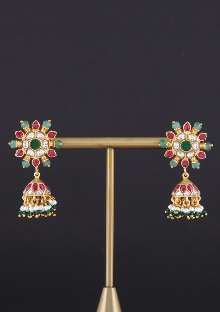 Chandra Jadau Kundan Jhumka Earrings