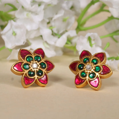 Simple and Elegant Floral Jadau Kundan Stud Earrings