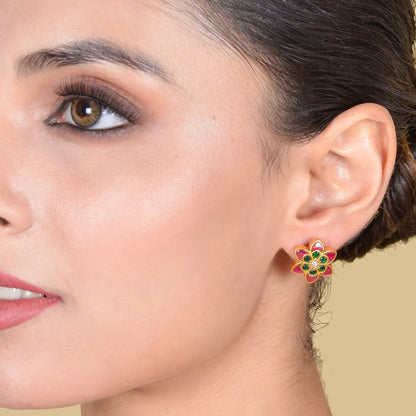 Simple and Elegant Floral Jadau Kundan Stud Earrings