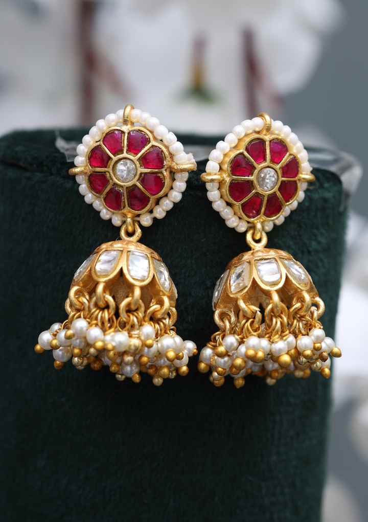 Motiya Jadau Kundan Jhumka Earrings