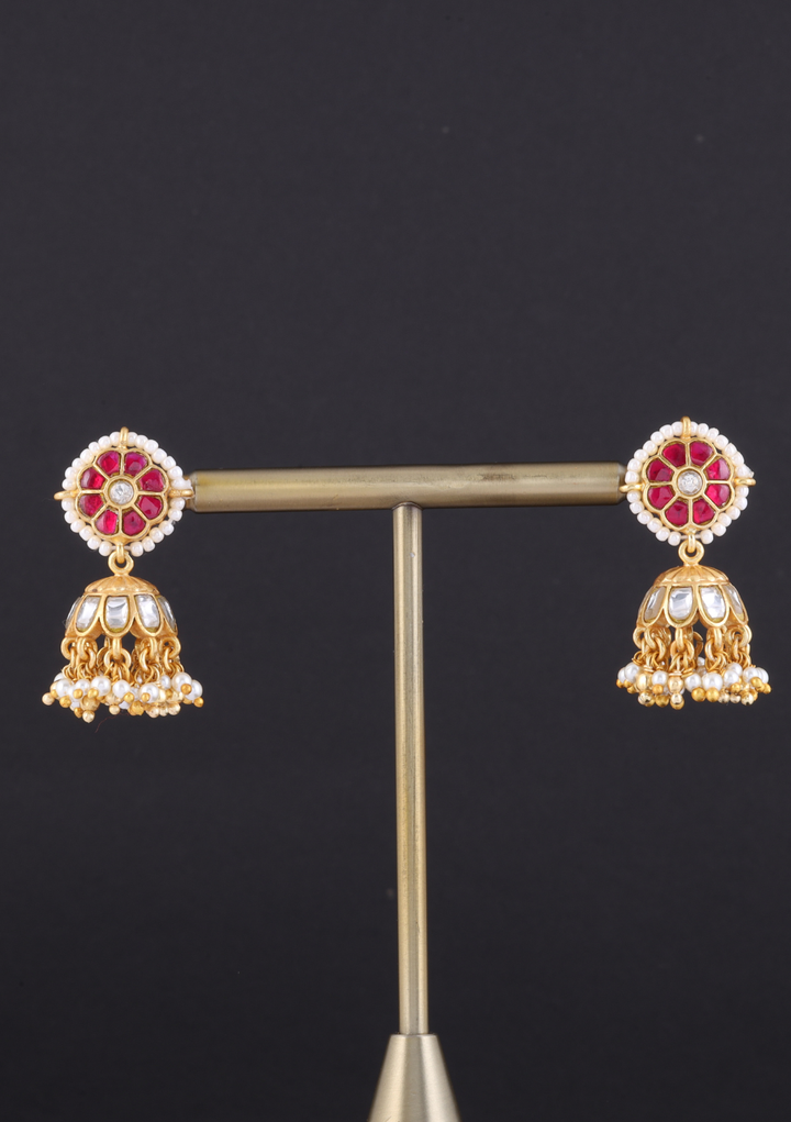 Motiya Jadau Kundan Jhumka Earrings