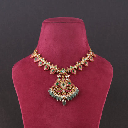 Classic Jadau Kundan Necklace with Mango Chain and Designer Peacock Pendant