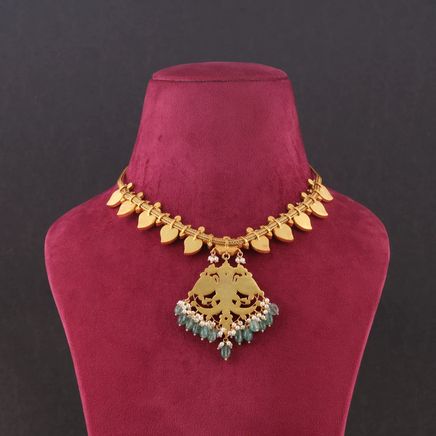 Classic Jadau Kundan Necklace with Mango Chain and Designer Peacock Pendant