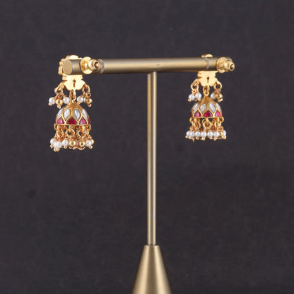 Delicate Designer Jadau Kundan Jhumka Earrings with Pearl Beads Hangings