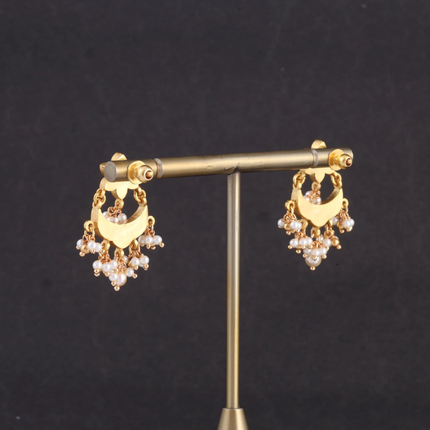 Simple and Cute Designer Floral Chandbali Earrings with Pearl Beads Hangings