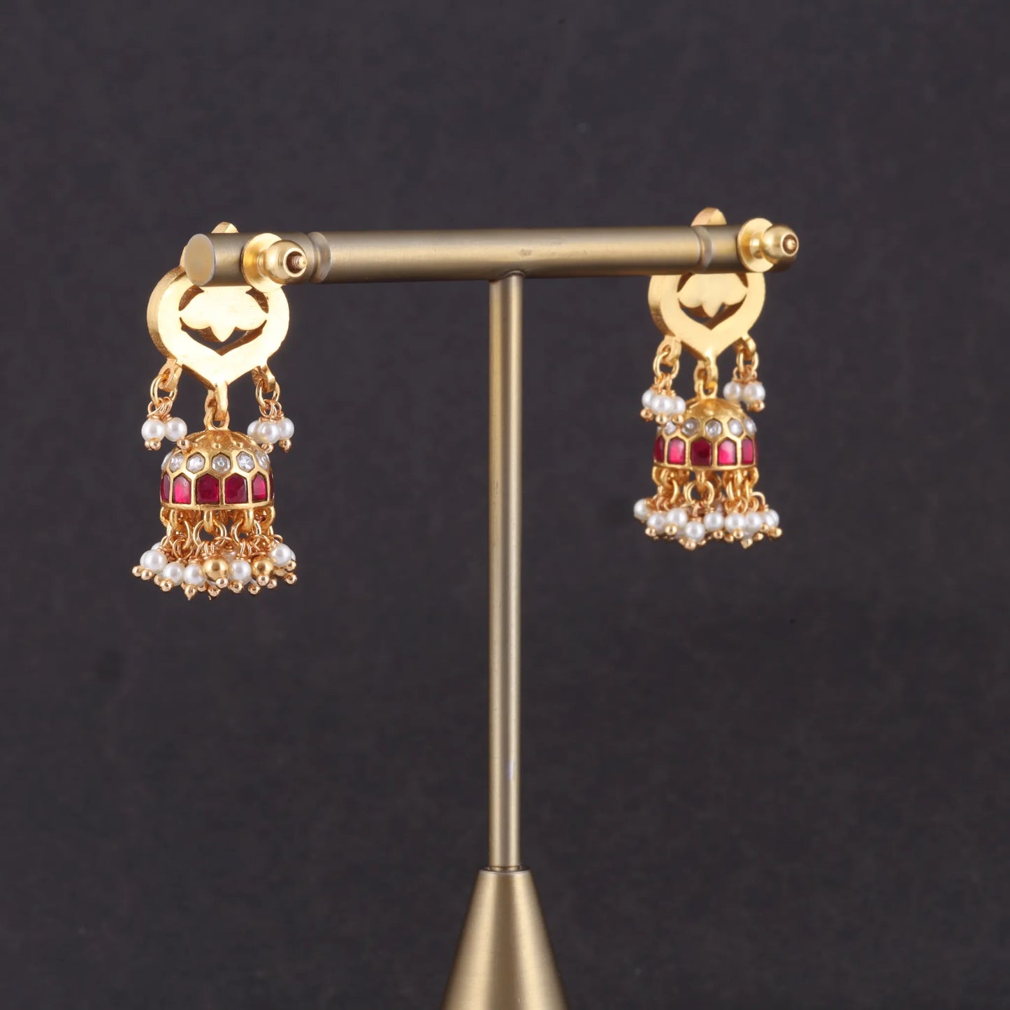 Eye-Catching Designer Jadau Kundan Jhumka Earrings with Pearl Beads Hangings