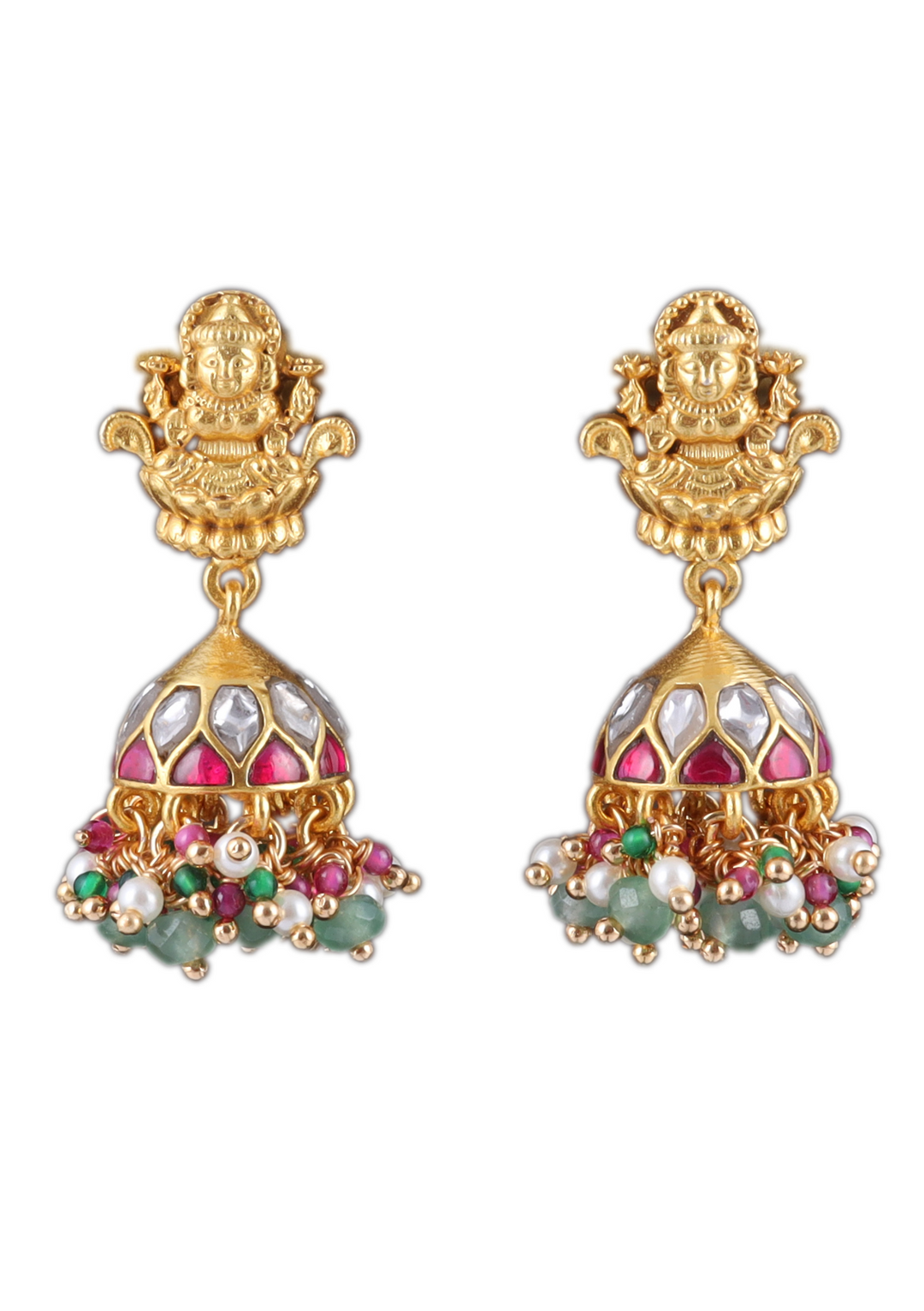 Traditional Lakshmi Jadau Kundan Small Jhumka Earrings with beads