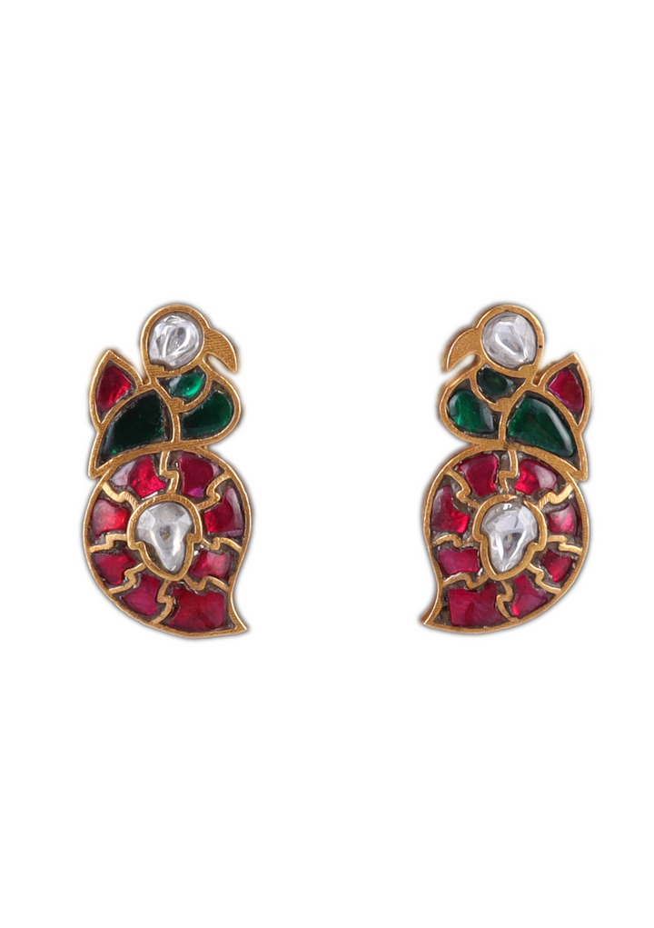 Peacock Mango Real Jadau Kundan Stud Earrings