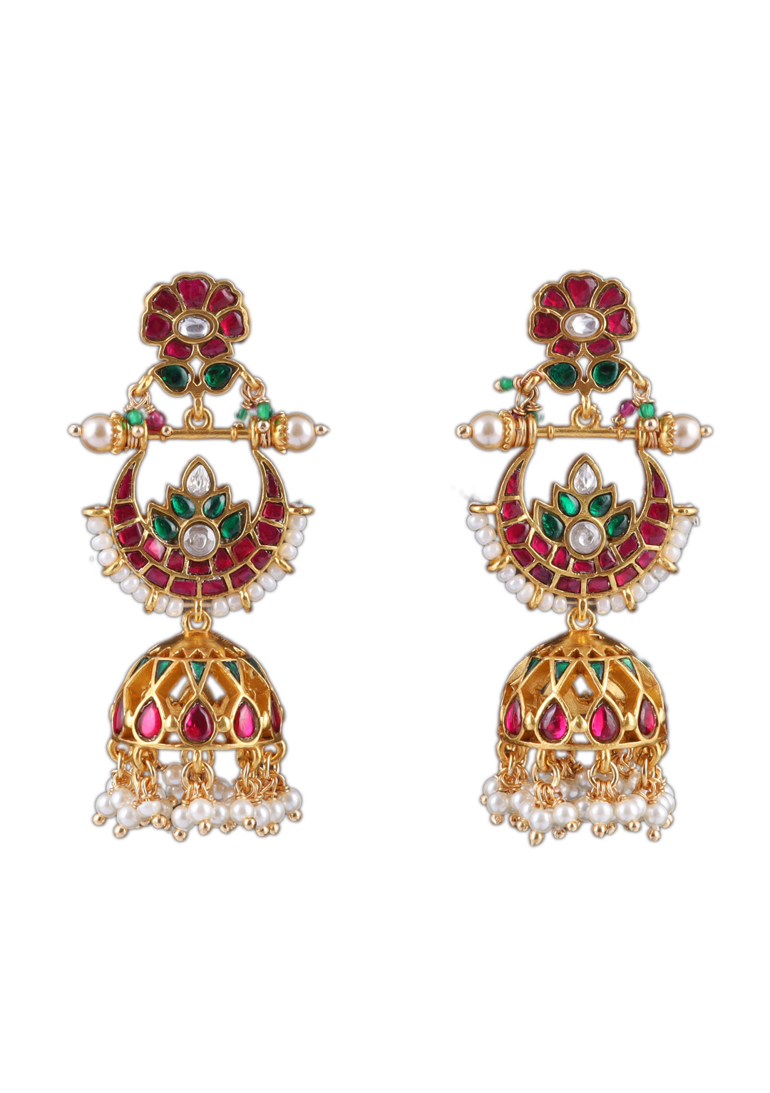 Traditional Classic Jadau Kundan Chandbali Earrings Jhumka with Pearl Hangings