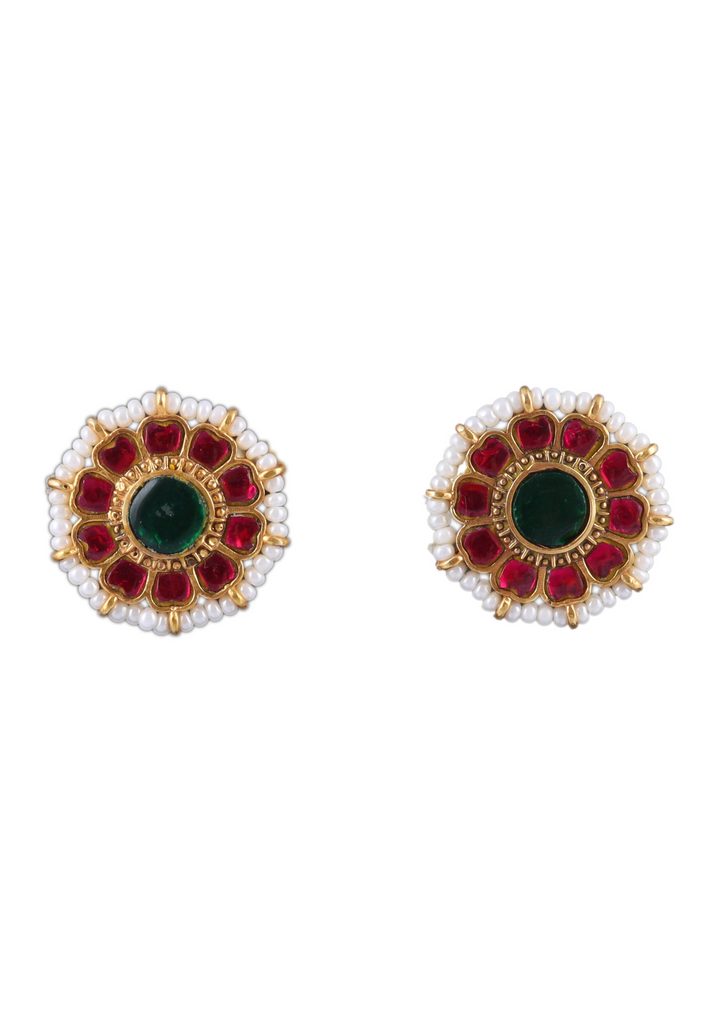 Floral Round Jadau Kundan Stud Earrings