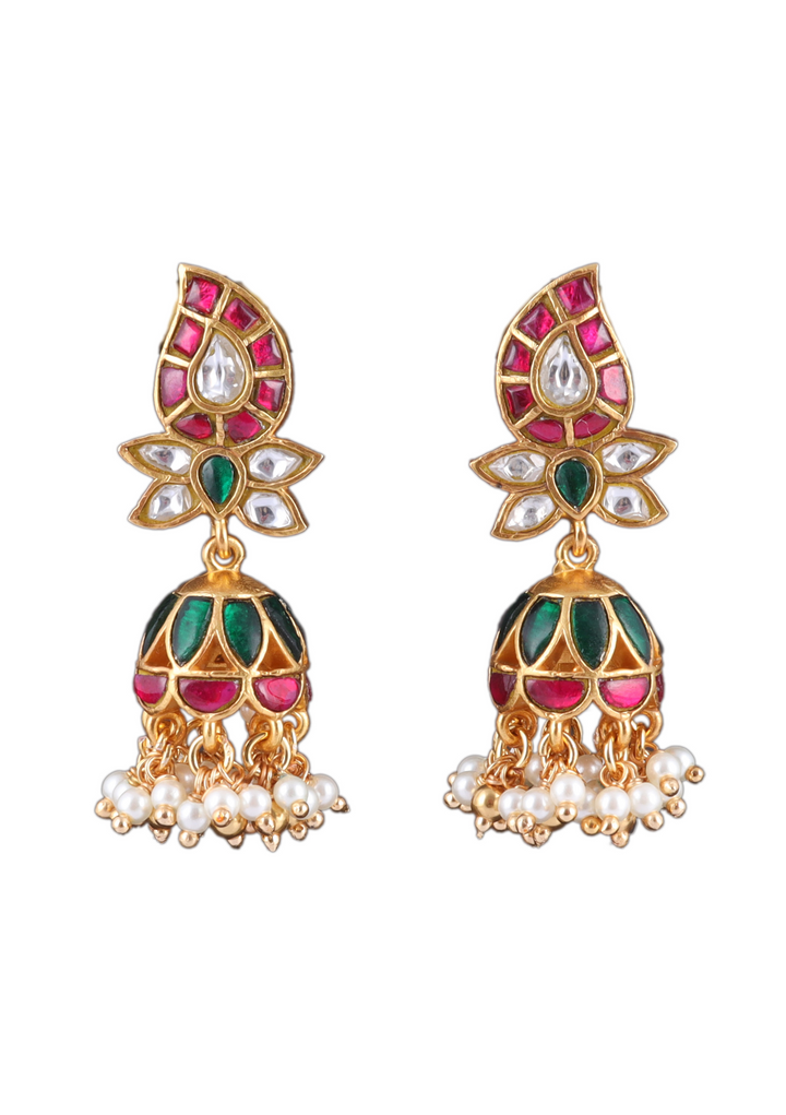 Mango Motif Jadau Kundan Jhumka Earrings with Pearls