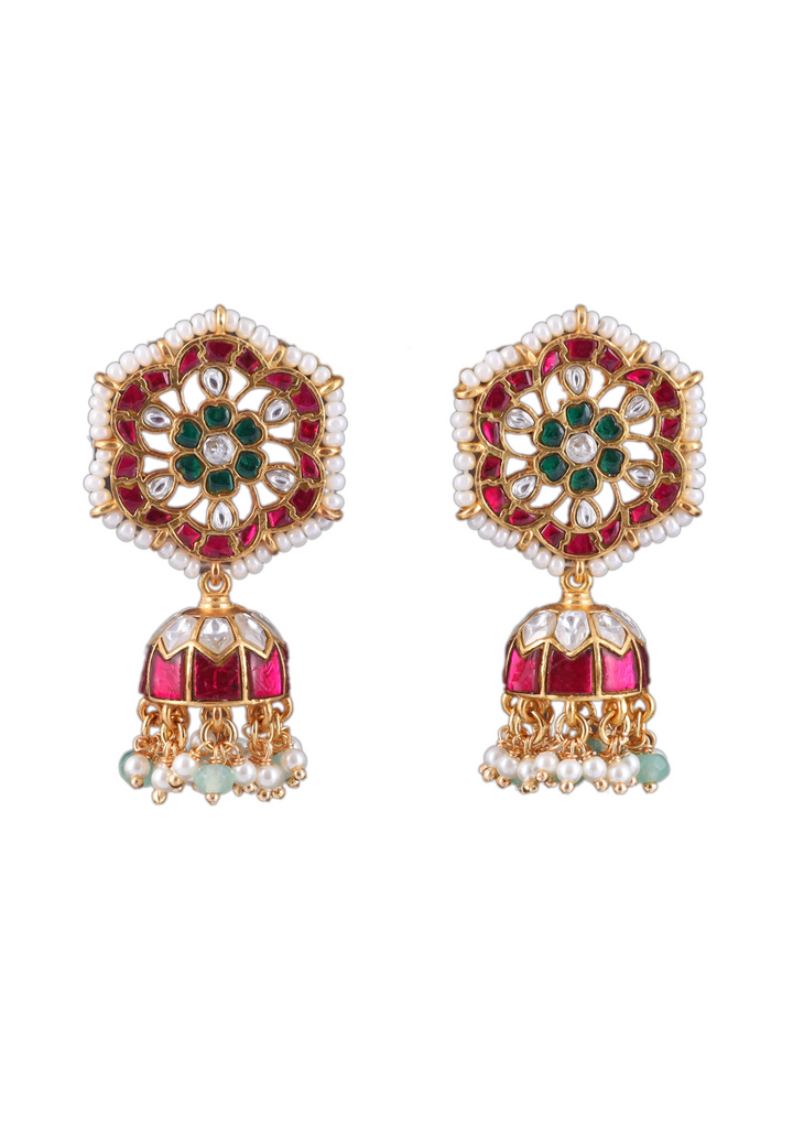 Gorgeous Jadau Kundan Designer Jhumka Earrings with Pearl Beads