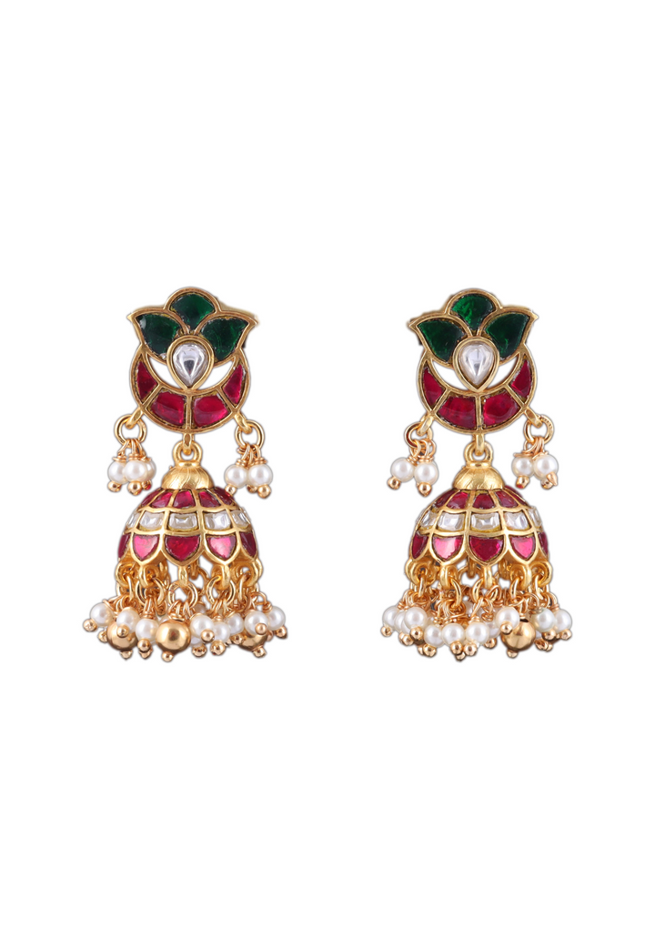 Cute Designer Jadau Kundan Jhumka Earrings with Pearl beads Hangings