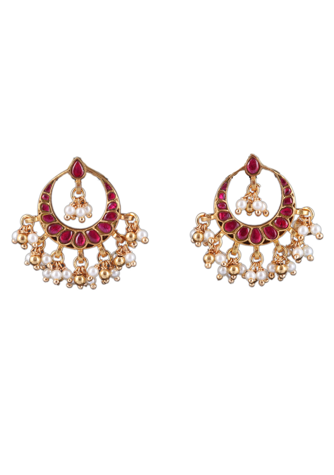 Elegant Jadau Kundan Designer Chandbali Earrings with Pearls Hangings