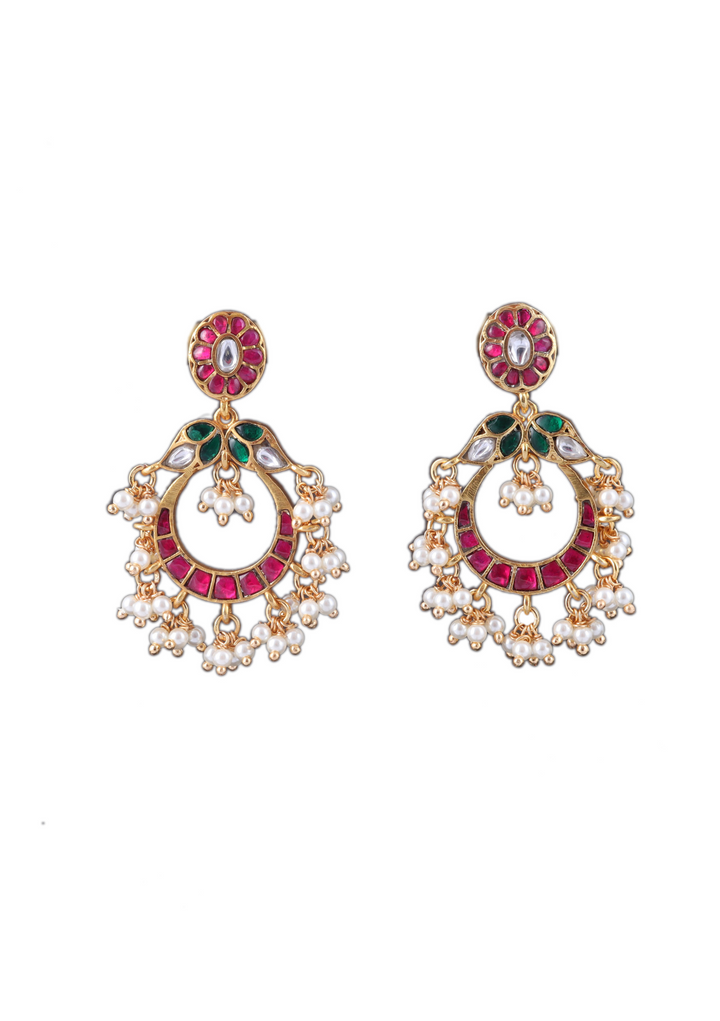 Beautiful Designer Jadau Kundan Classic Earrings with Pearl Beads Hangings