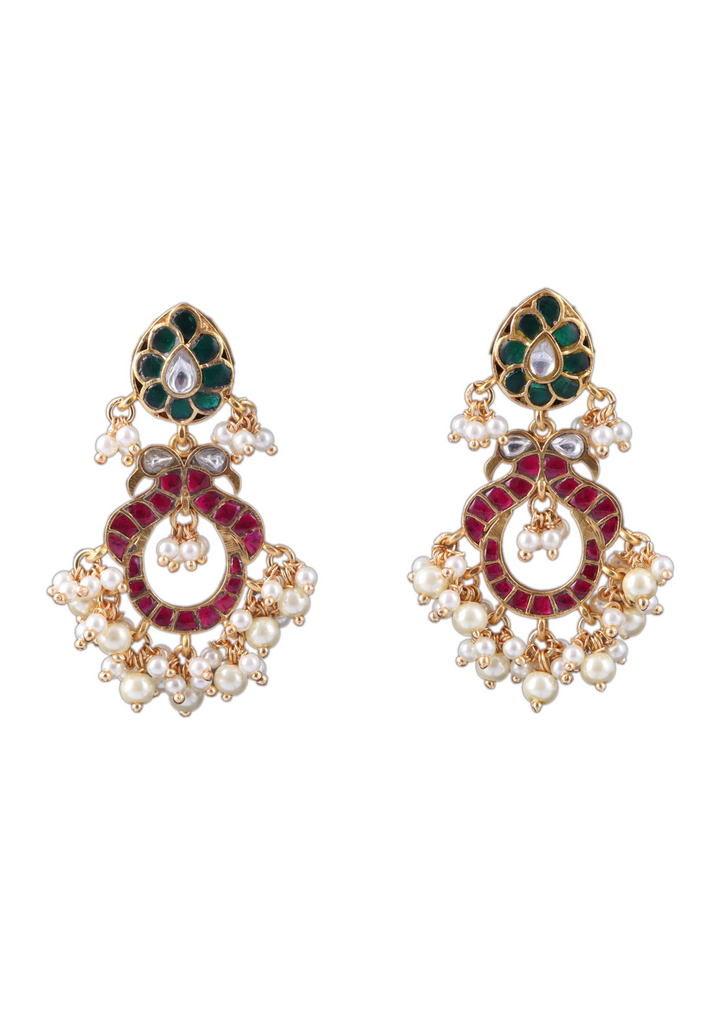 Trendy Jadau Kundan Designer Earrings with Pearl Beads Hangings