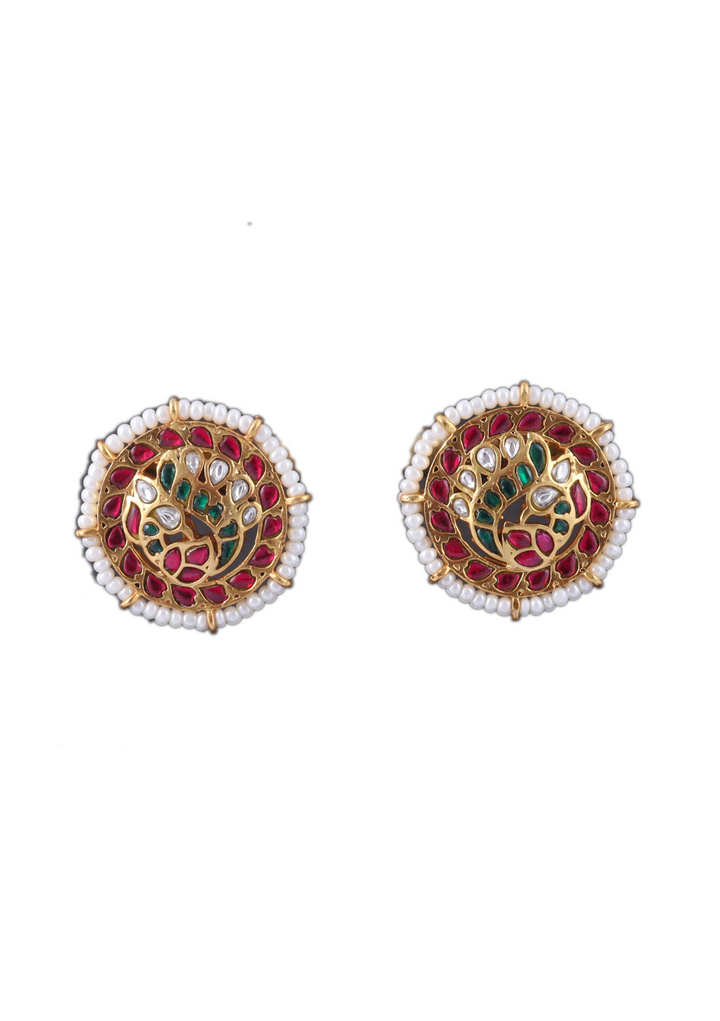Elegant Jadau Kundan Stud Earrings with Pearls Beads