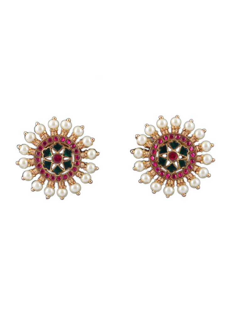Exclusive Designer Jadau Kundan Stud Earrings with Pearl