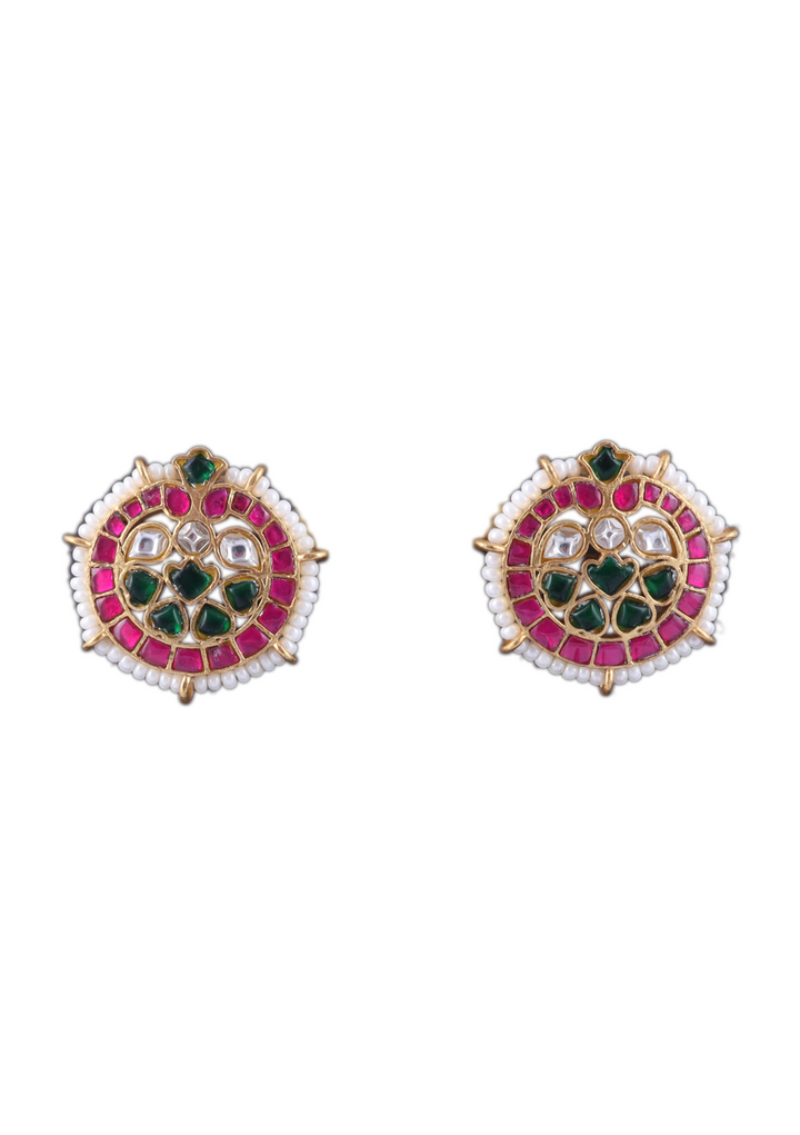 Simple and Beautiful Designer Jadau Kundan Stud Earrings with Pearl Beads