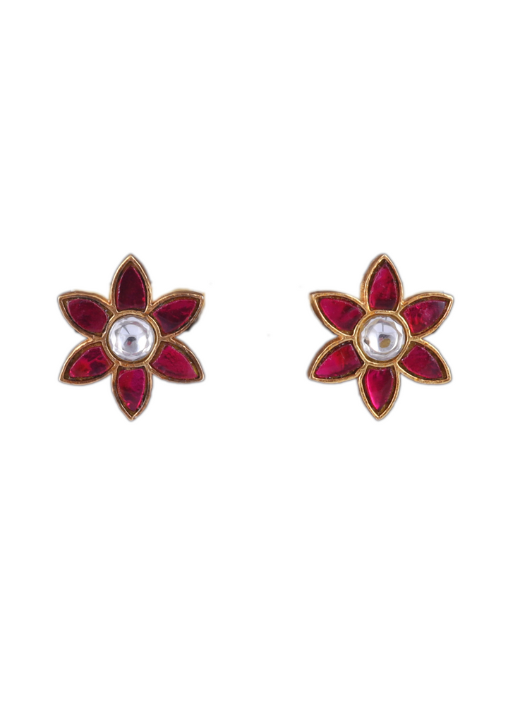 Classic Floral Motif Jadau Kundan Stud Earrings