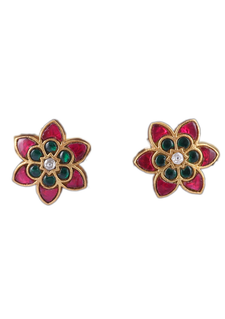 Simple and Elegant Floral Jadau Kundan Stud Earrings