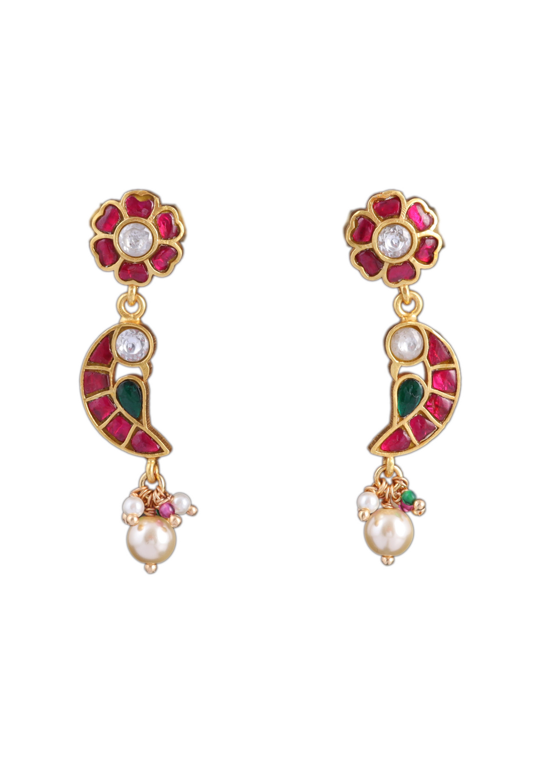 Classic Floral and Peacock Jadau Kundan Earrings with Pearl Hangings