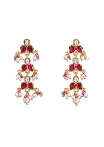 Classic Simple Dangler Jadau Kundan Earrings with Pearl Hangings