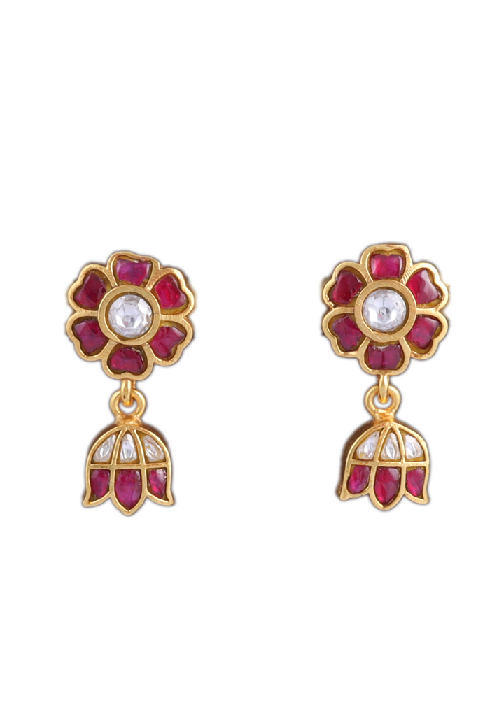 Cute Little Ruby Jadau Kundan Stud Earrings