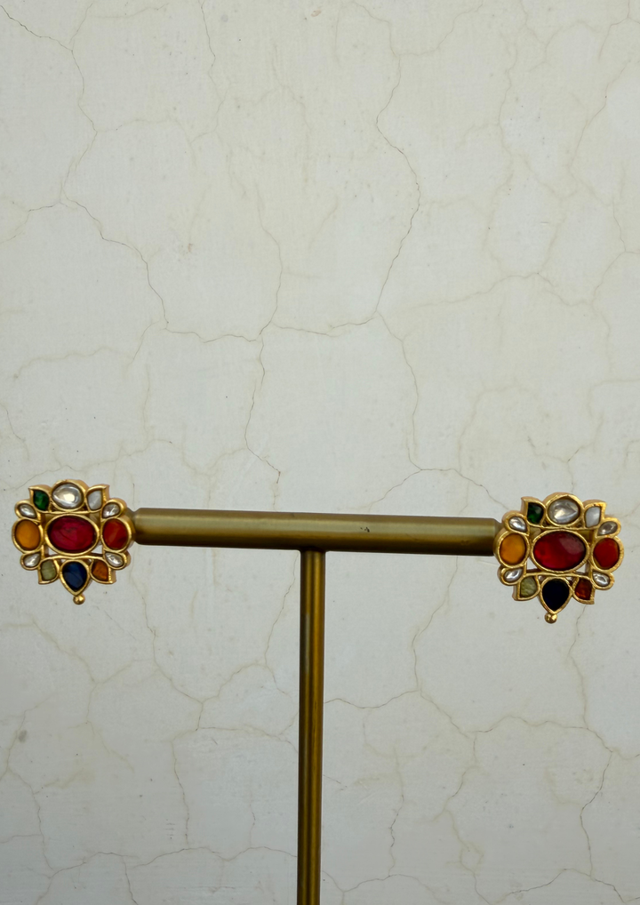 Sadabahaar Jadau Kundan Navrathna Stud Earrings
