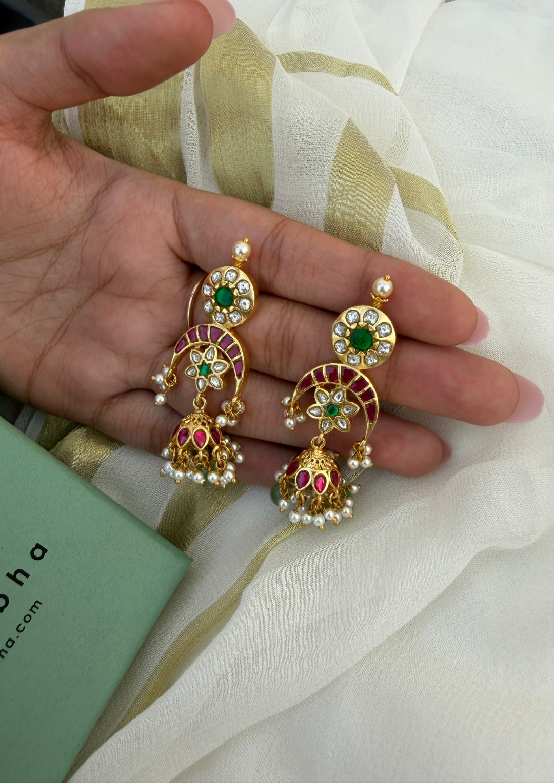 Katha Jadau Kundan Jhumka Earrings