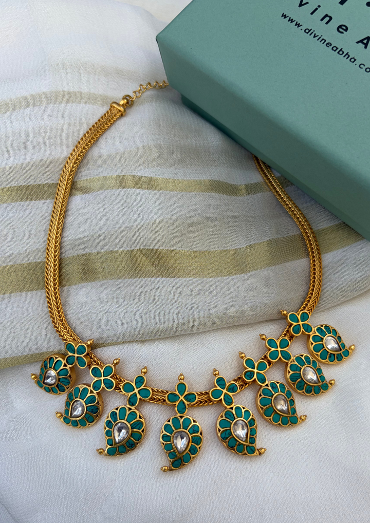 Ranjika Jadau Kundan Firoza Mango Necklace