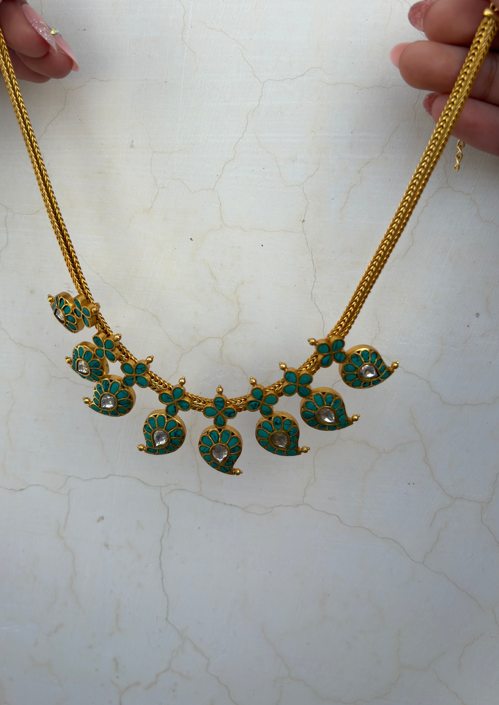 Ranjika Jadau Kundan Firoza Mango Necklace