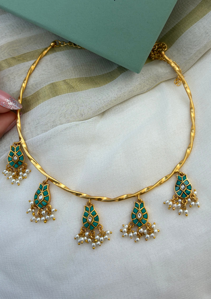 Rivaara Jadau Kundan Firoza Hasli Necklace