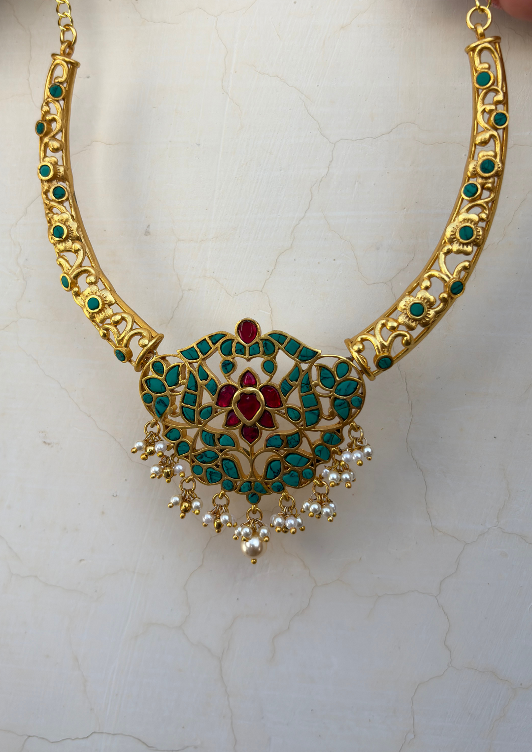 Zarika Jadau Kundan Firoza Hasli Necklace