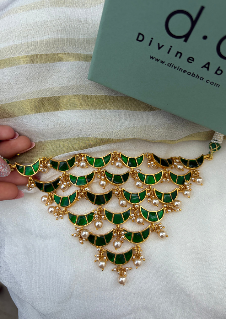 Ishmeya Jadau Kundan Layered Crescent Choker Necklace
