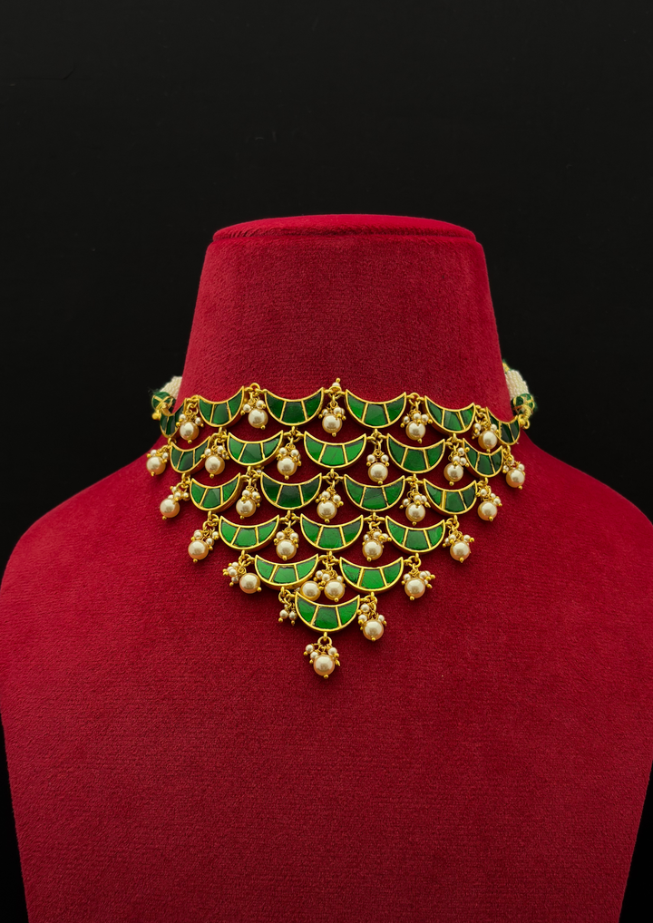 Ishmeya Jadau Kundan Layered Crescent Choker Necklace