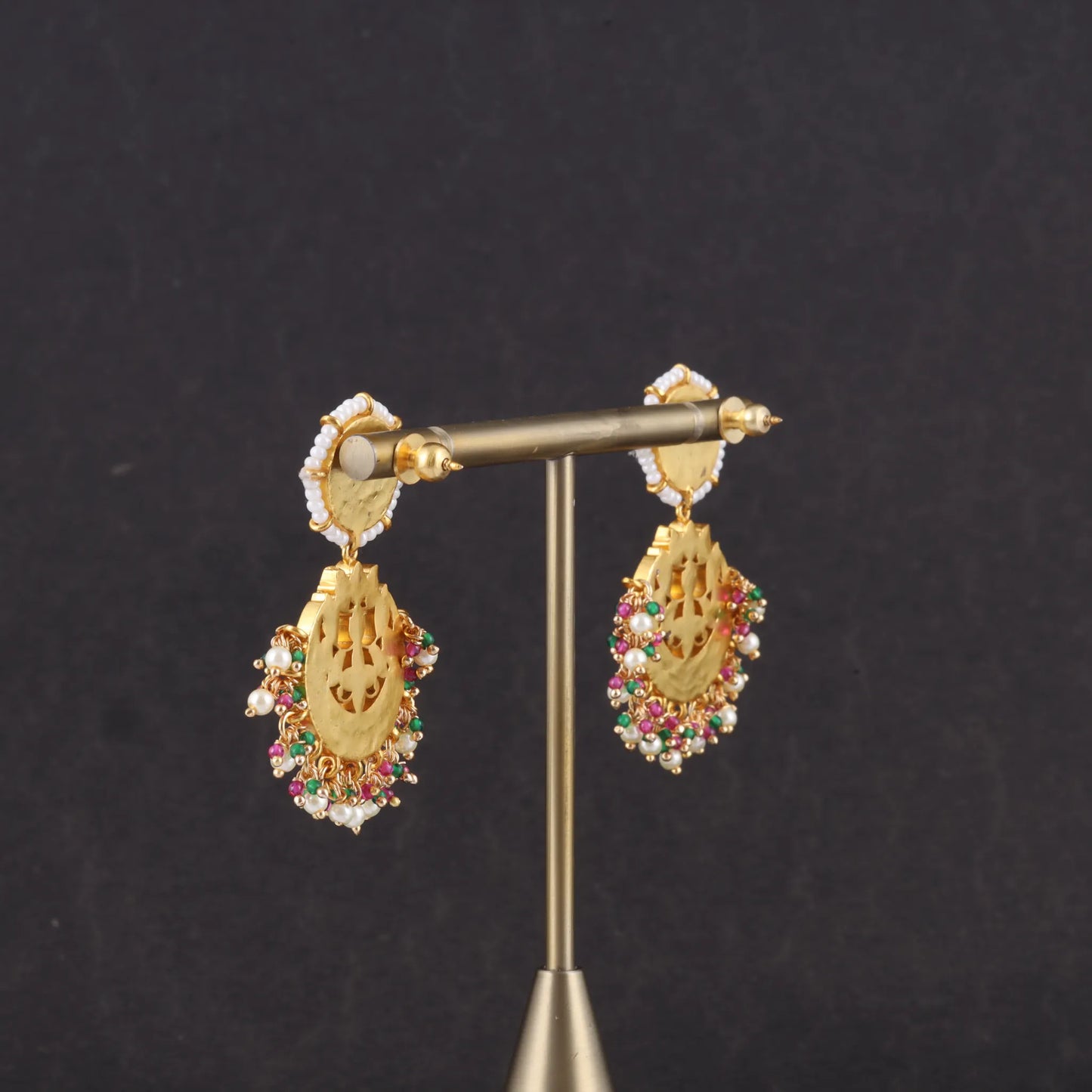 Elegant Floral Jadau Kundan Chandbali Earrings with Pearls and  Beads Hangings