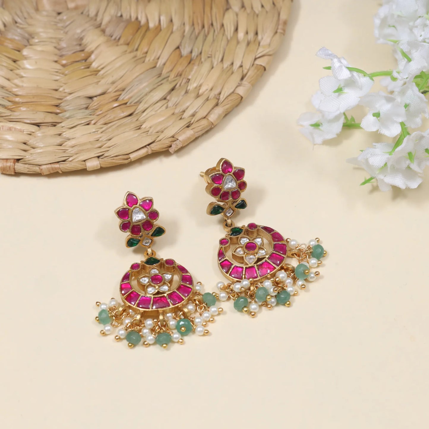 Simple and Classic Real Jadau kundan Chandbali Earrings