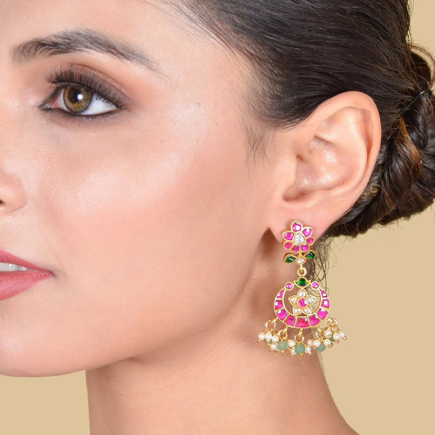 Simple and Classic Real Jadau kundan Chandbali Earrings