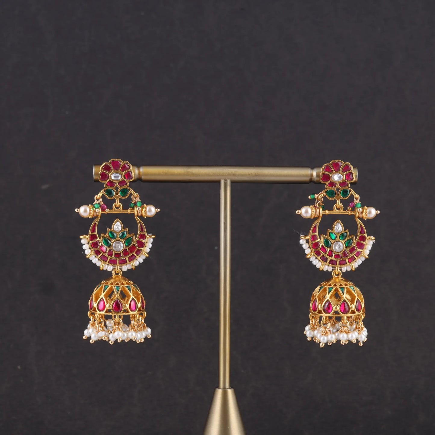 Traditional Classic Jadau Kundan Chandbali Earrings Jhumka with Pearl Hangings