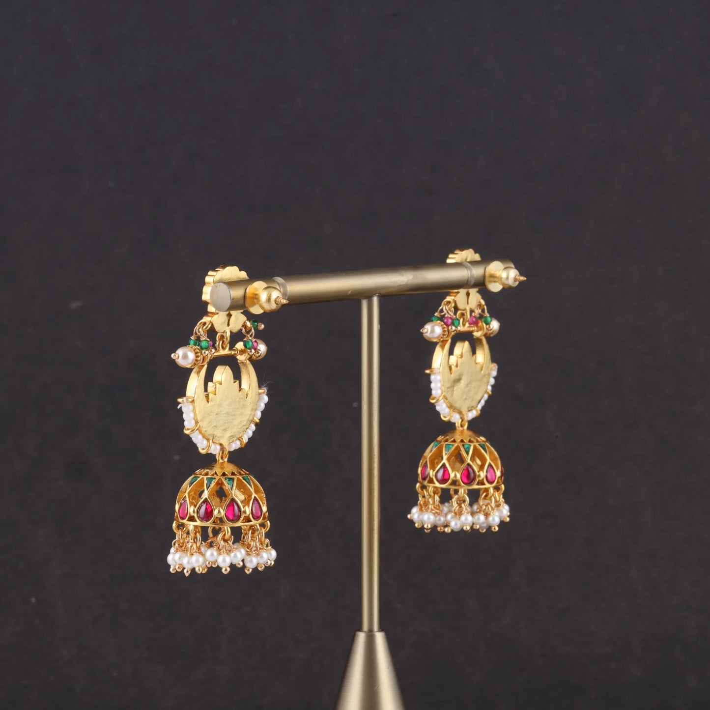 Traditional Classic Jadau Kundan Chandbali Earrings Jhumka with Pearl Hangings