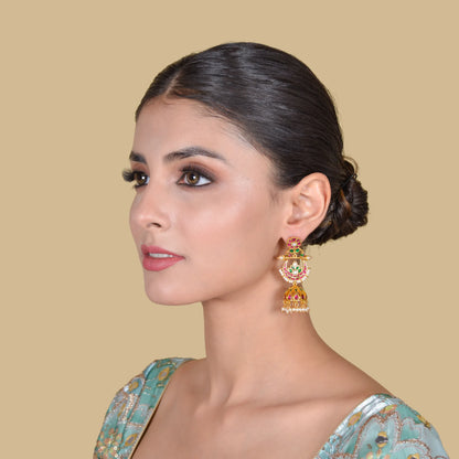 Traditional Classic Jadau Kundan Chandbali Earrings Jhumka with Pearl Hangings