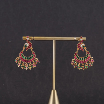 Designer Elegant Peacock Jadau Kundan Chandbali Earrings