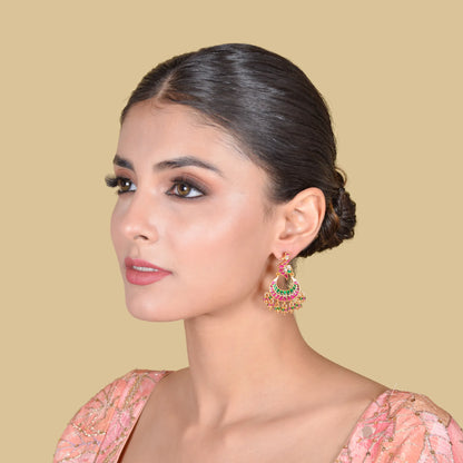 Designer Elegant Peacock Jadau Kundan Chandbali Earrings