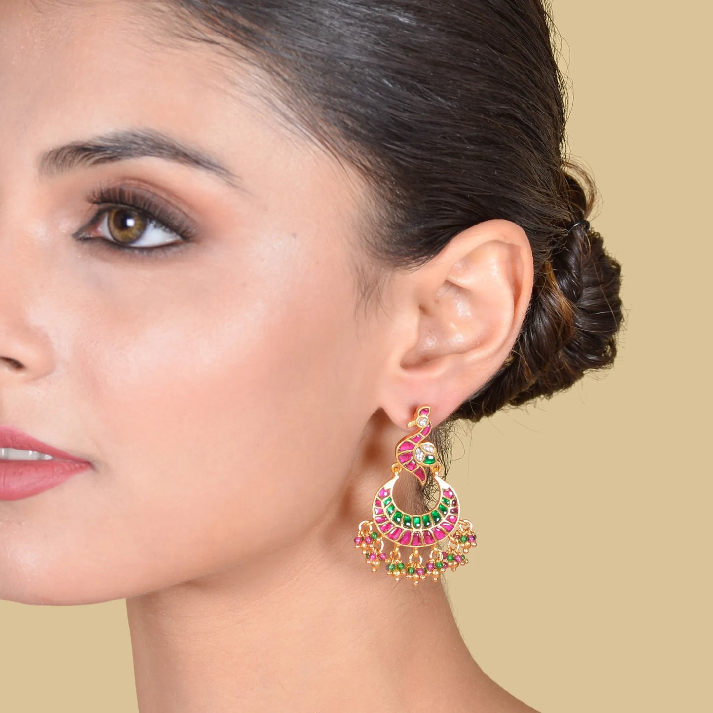 Designer Elegant Peacock Jadau Kundan Chandbali Earrings